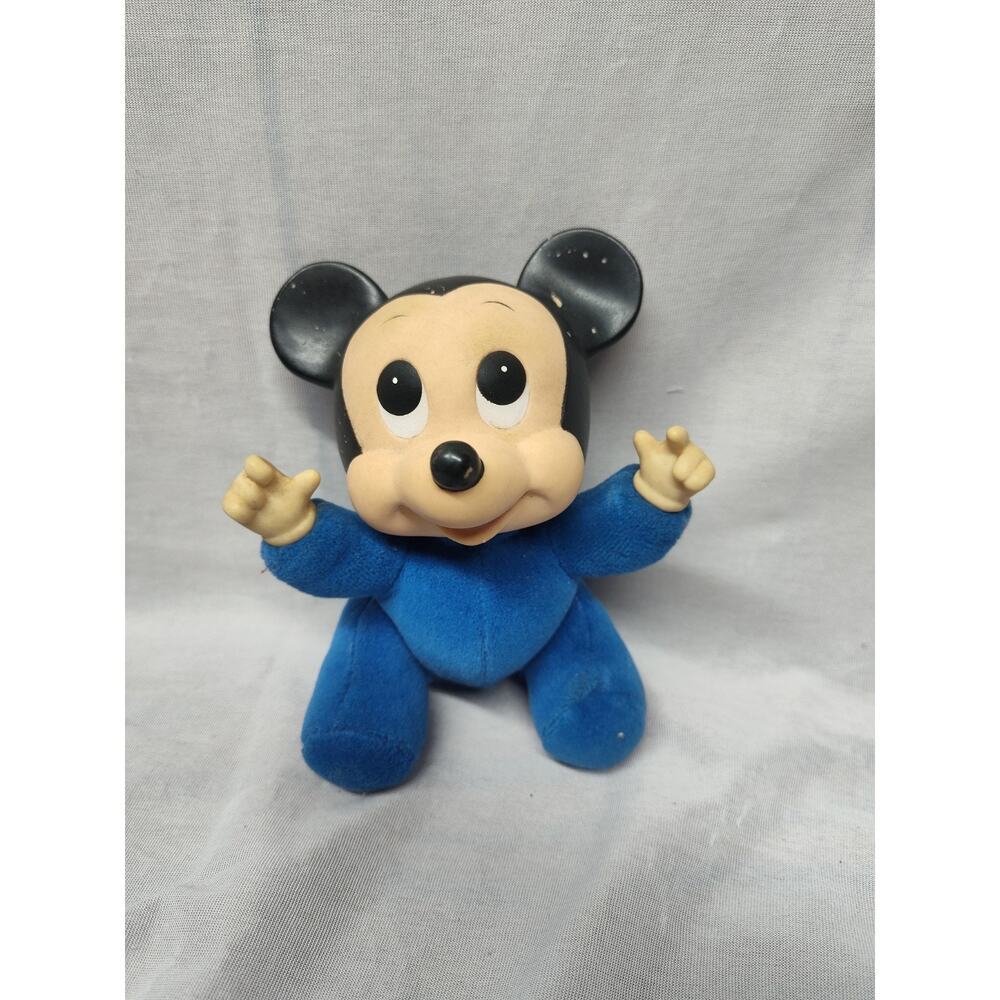 Vintage Mickey Mouse Plush Toy with Rubber Head and Soft Fabric Body – Rare 1980